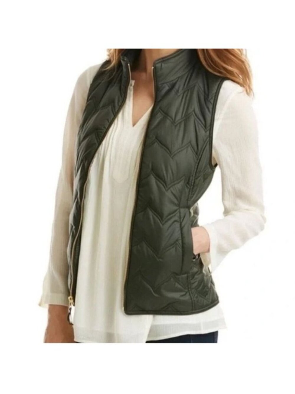 Vineyard Vines Women's Size Small Puffer Vest Jacket Army Green Full Zip Pockets